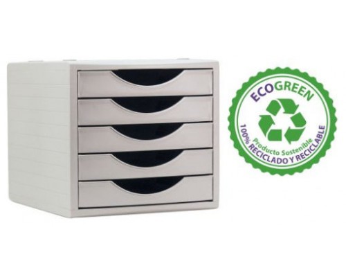 MÓDULO ECOGREEN 5 CAJONES BLANCO 100% RECICLADO Y RECICLABLE DIN A4 FOLIO Y SUBCARPETA MEDIDAS: 340X270X260 MM CARCASA GRIS Y CAJONES BLANCO ARCHIVO 2000 4005 BL PS (Espera 4 dias)